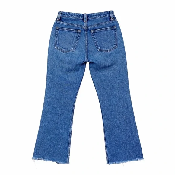 Reformation Cropped Flare Jeans Raw Hem Baltic Blue Size 26 - Picture 3 of 9